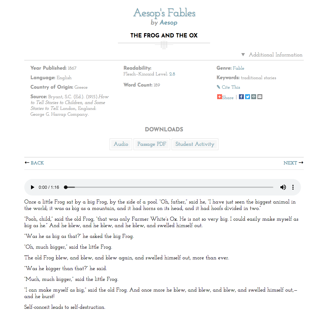 The Frog and the Ox Audio