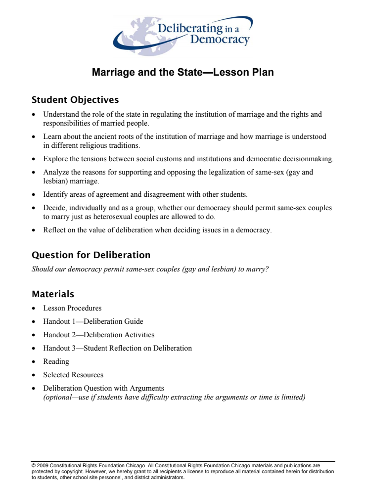 Marriage and the State Lesson Plan