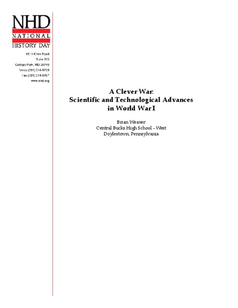 A Clever War: Scientific and Technological Advances in World War I Lesson Plan