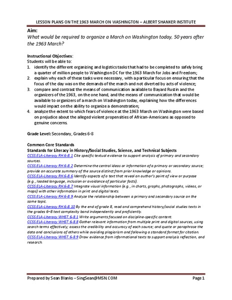 The March on Washington Logistics Then and Now Lesson Plan