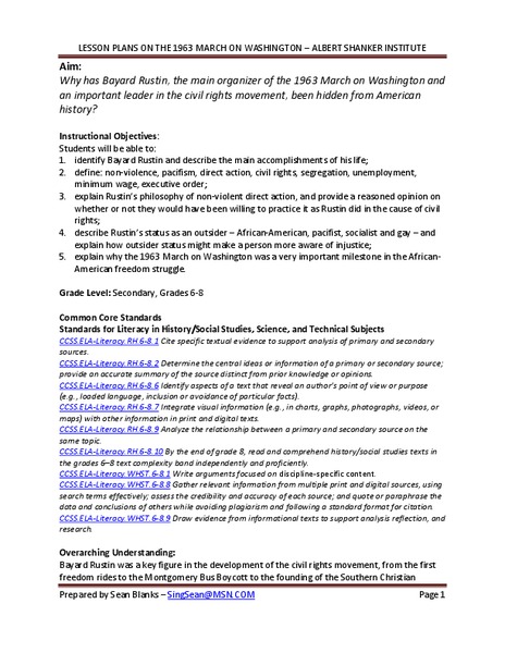 Who Was Bayard Rustin? Lesson Plan