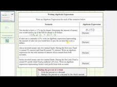 Writing Algebraic Expressions Involving Percents of An Amount Instructional Video