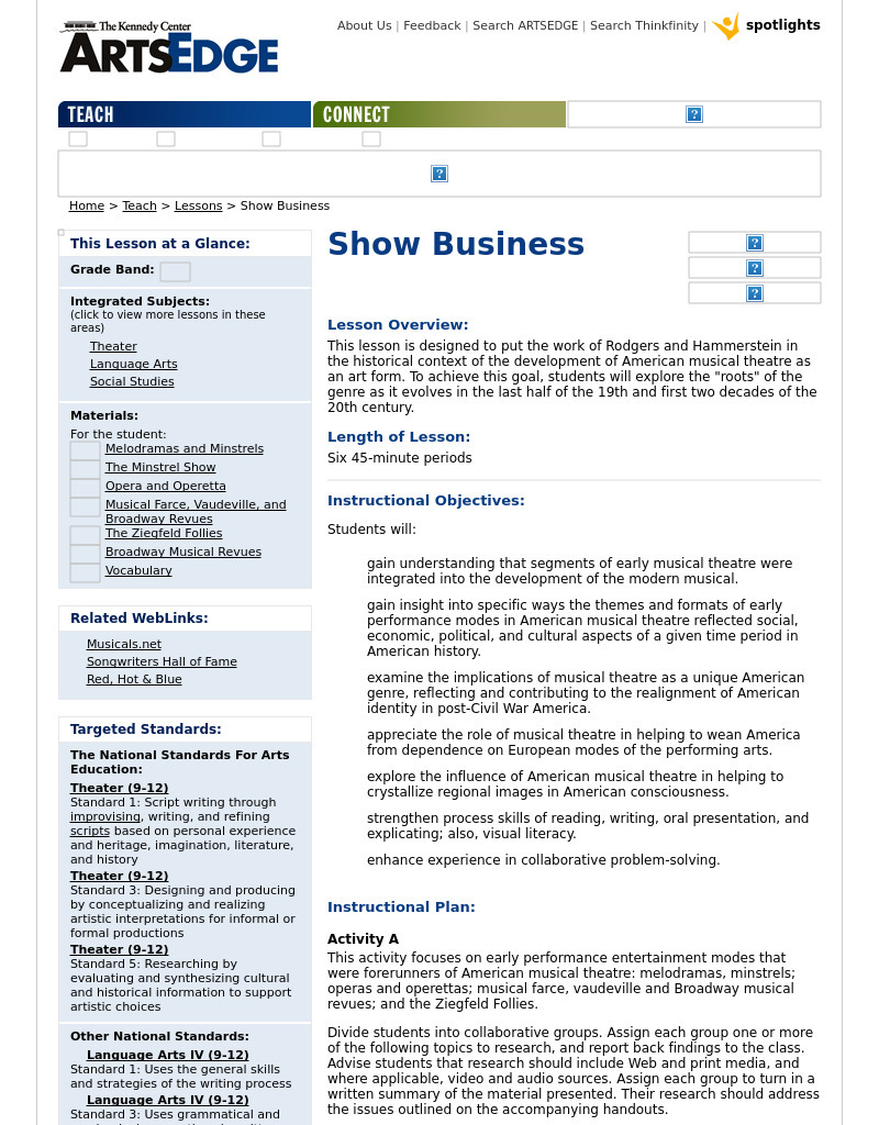 The Collaborative Works of Rodgers and Hammerstein: Show Business Lesson Plan