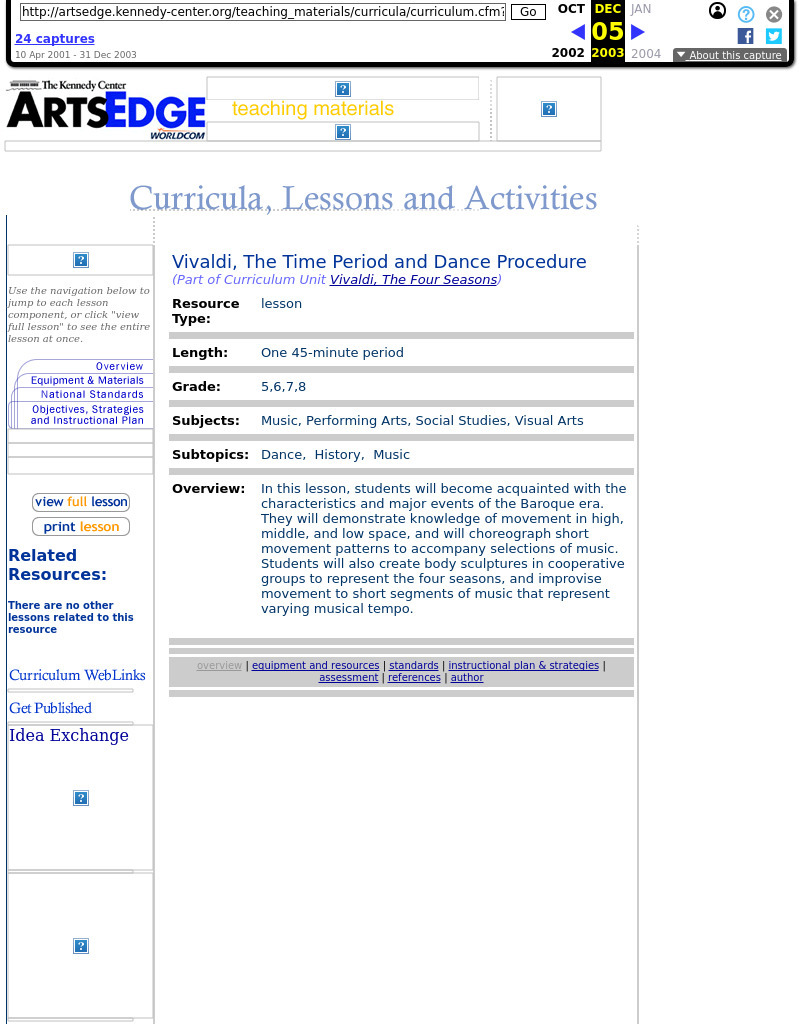 Vivaldi, The Time Period and Dance Procedure Lesson Plan