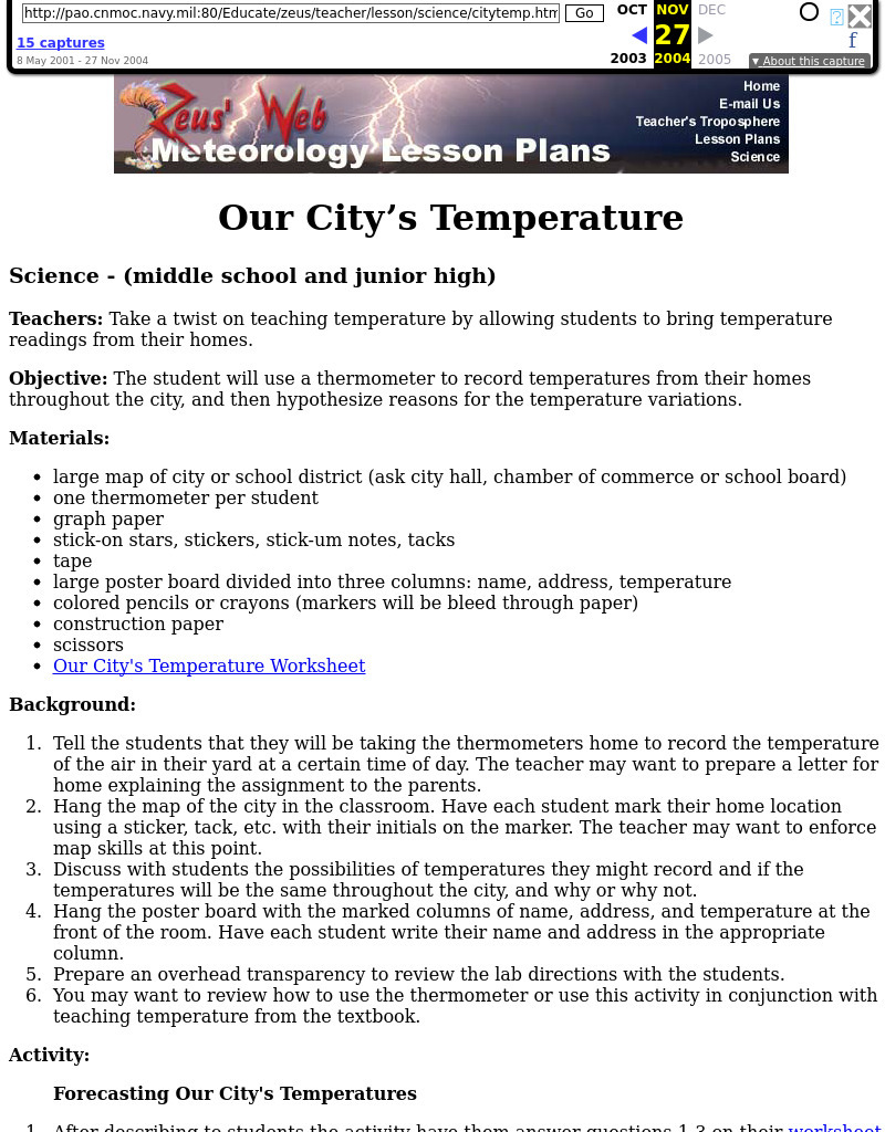 Our City's Temperature Lesson Plan