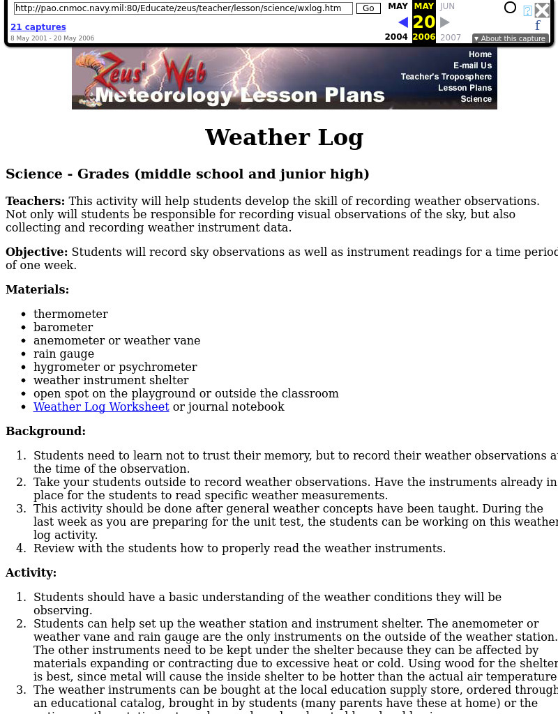 Weather Log Lesson Plan
