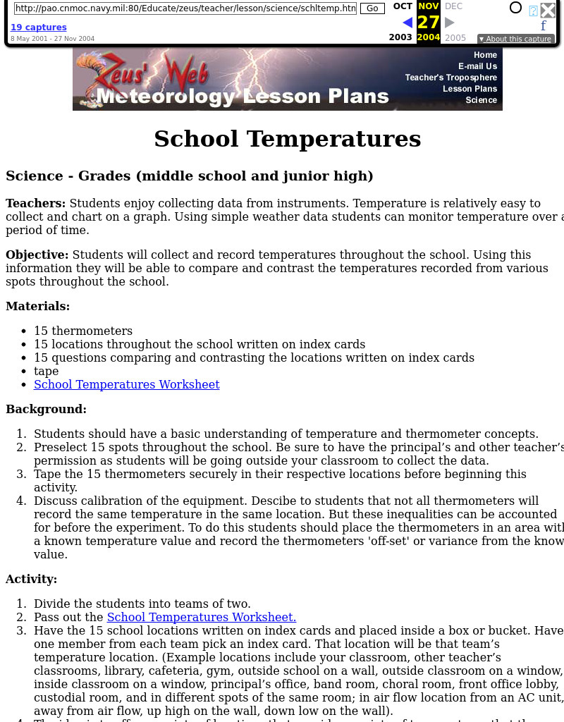 School Temperatures Lesson Plan