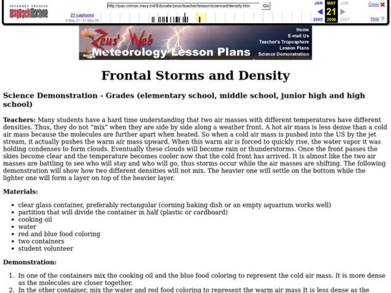 Frontal Storms and Density Lesson Plan