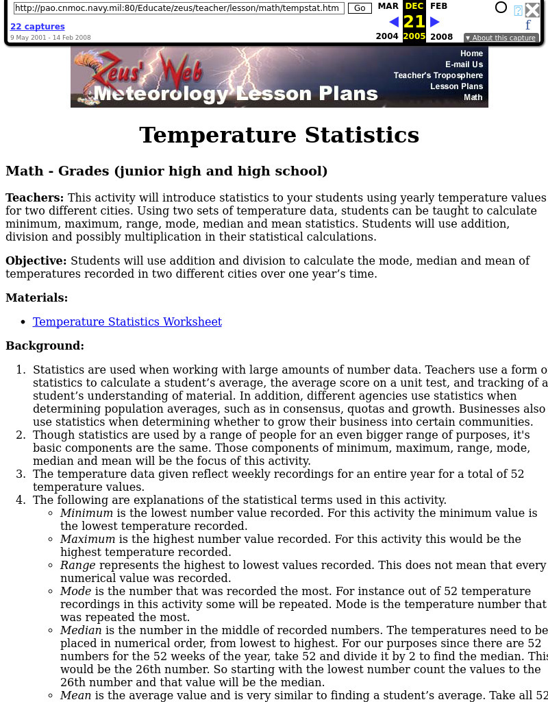 Temperature Statistics Lesson Plan