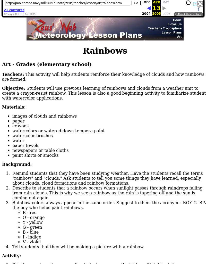 Rainbows Lesson Plan