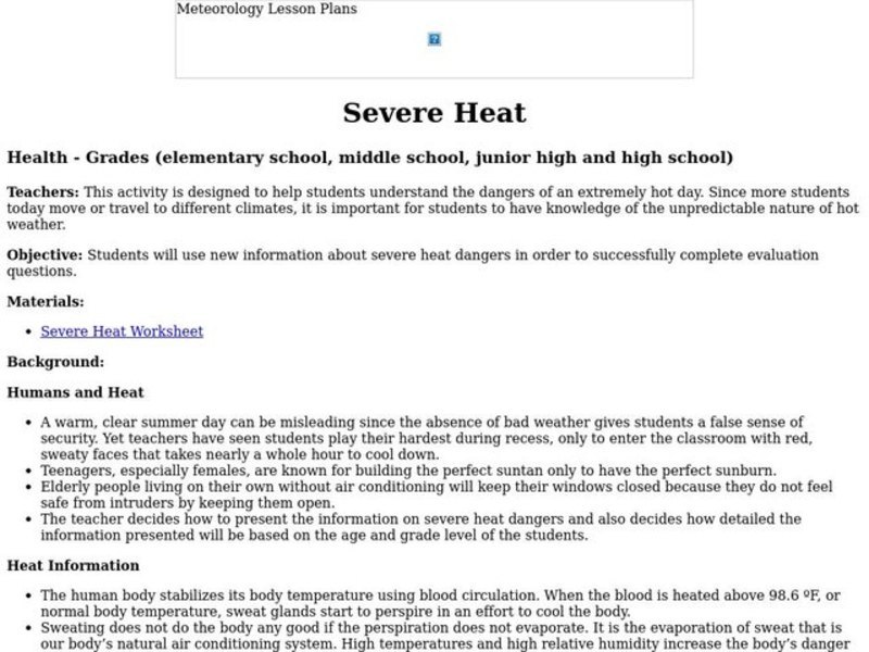 Severe Heat Lesson Plan