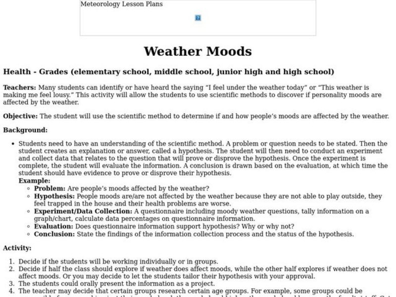 Weather Moods Lesson Plan