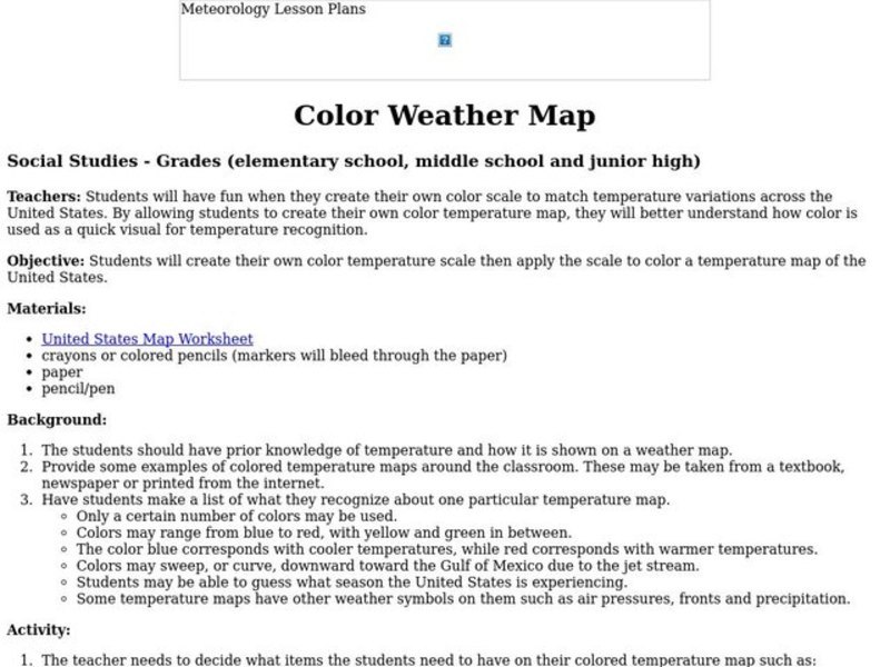 Color Weather Map Lesson Plan