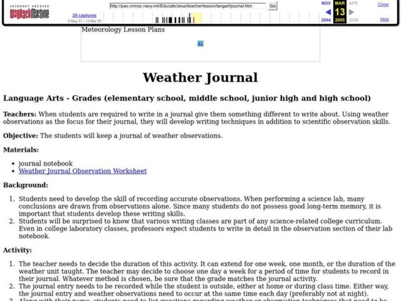 Weather Journal Lesson Plan