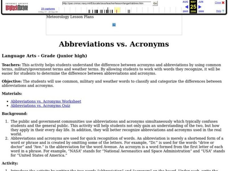 Abbreviations vs. Acronyms Lesson Plan