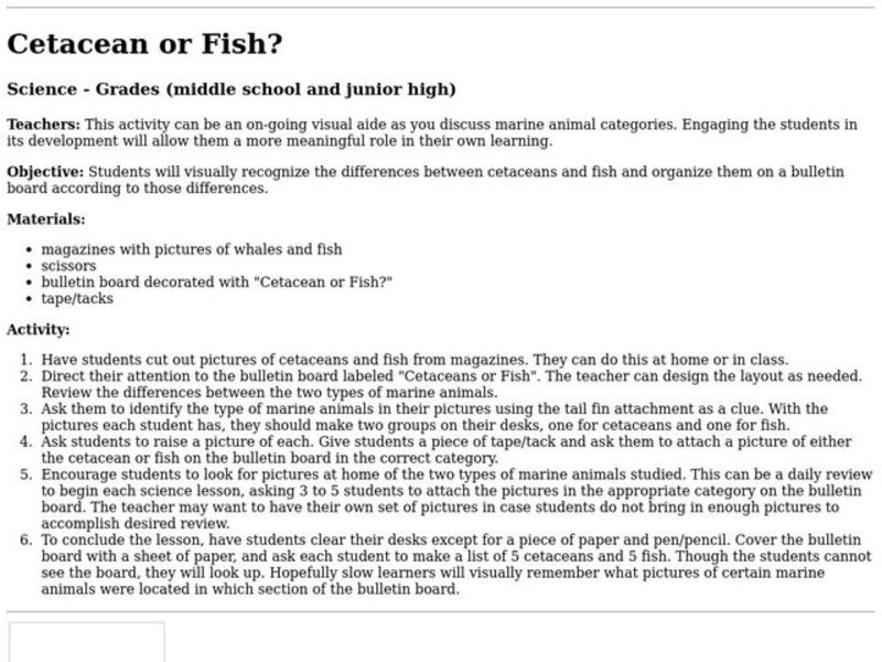 Cetacean or Fish? Lesson Plan