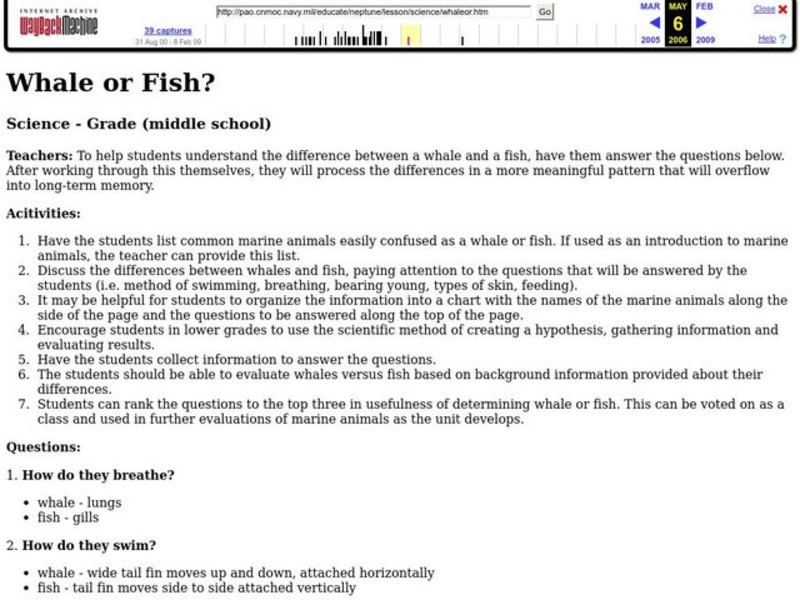 Whale or Fish? Lesson Plan