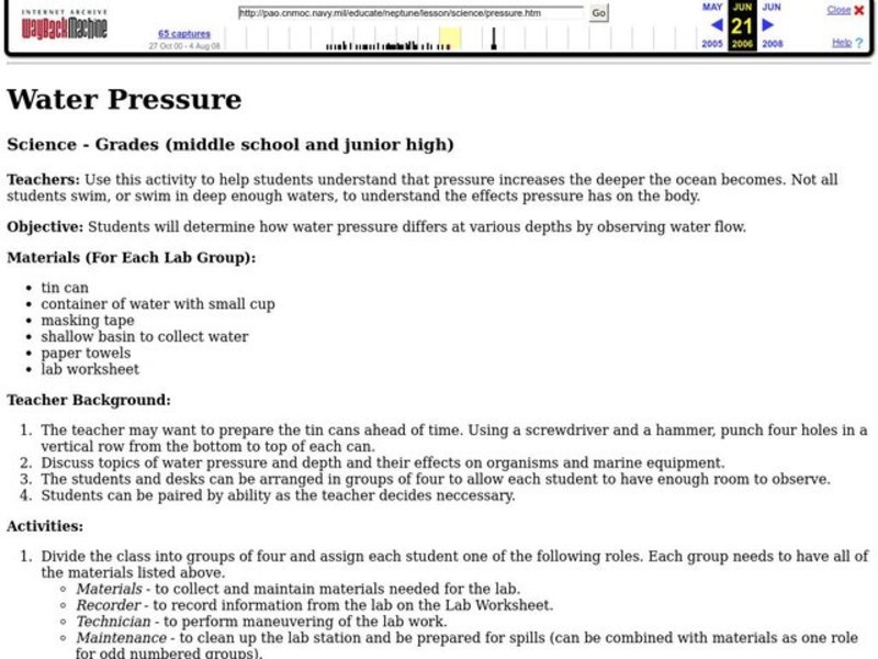 Water Pressure - Observing Water Flow Lesson Plan