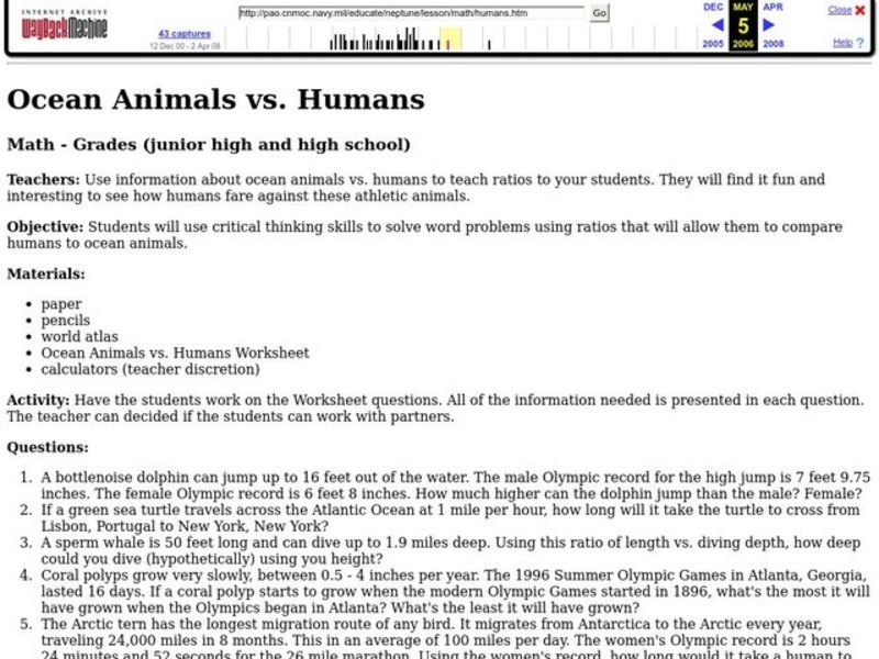 Ocean Animals vs. Humans Lesson Plan