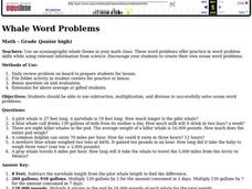 Whale Word Problems Lesson Plan