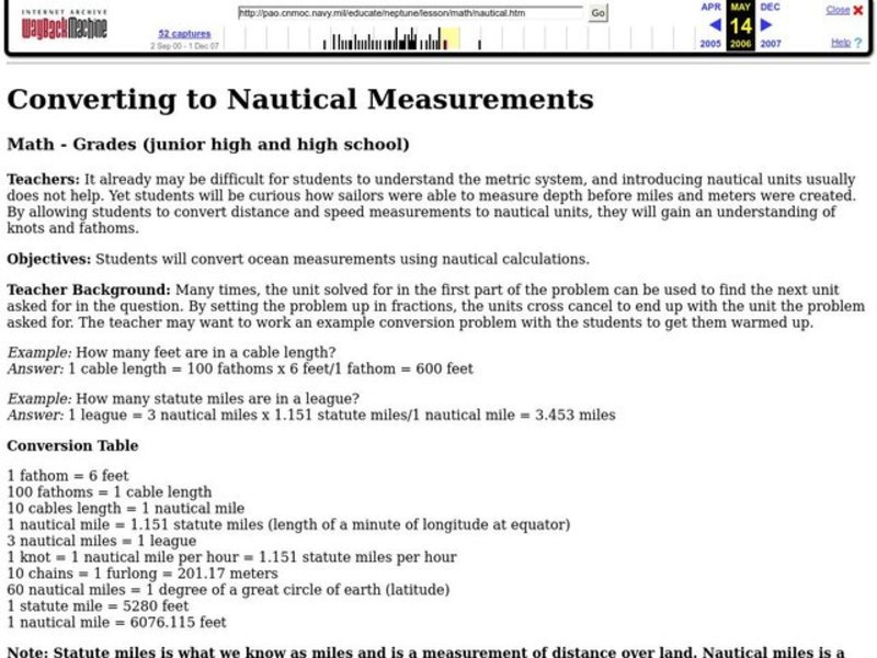 Converting to Nautical Measurements Lesson Plan