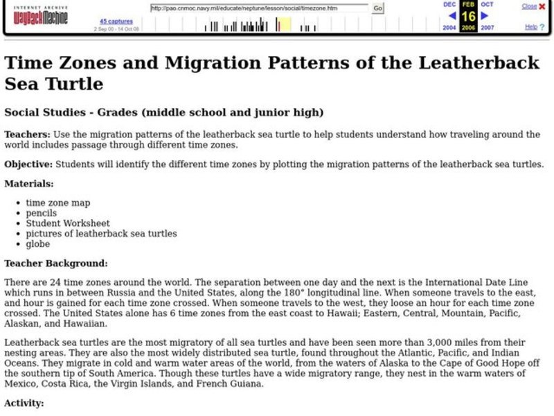 Time Zones and Migration Patterns of the Leatherback Sea Turtle Lesson Plan