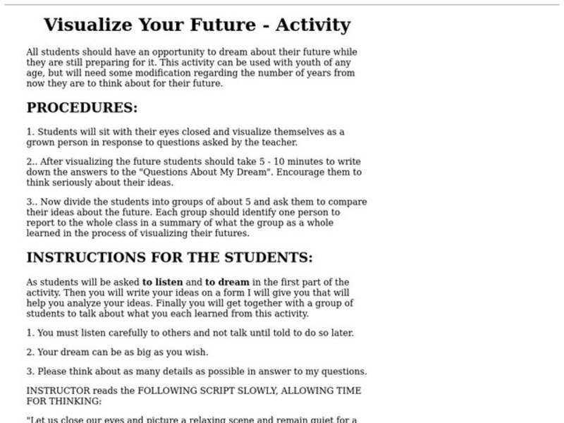 Visualize Your Future Lesson Plan
