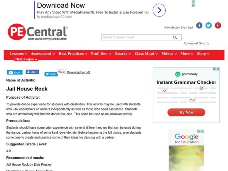 Jail House Rock Lesson Plan