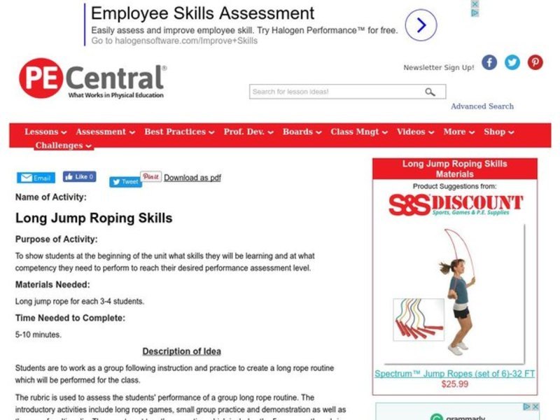 Long Jump Roping Skills Lesson Plan