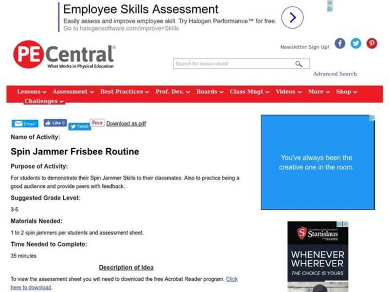 Spin Jammer Frisbee Routine Lesson Plan