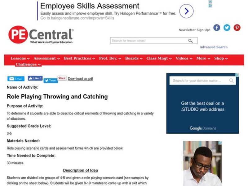 Role Playing Throwing and Catching Lesson Plan