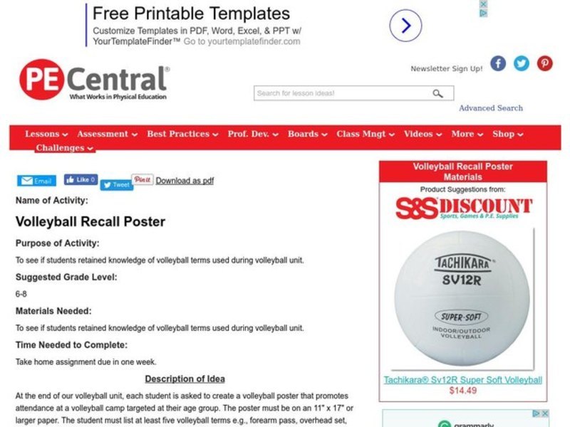 Volleyball Recall Poster Lesson Plan