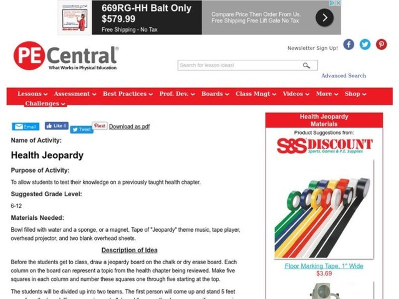 Health Jeopardy Lesson Plan