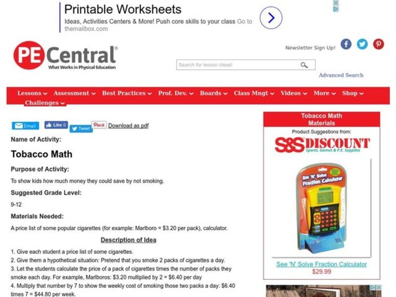 Tobacco Math Lesson Plan