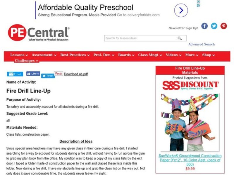 Fire Drill Line-Up Lesson Plan