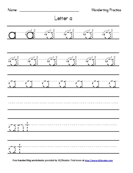 Handwriting Practice: Letter a Worksheet