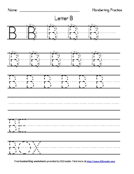 Handwriting Practice: Letter B Worksheet