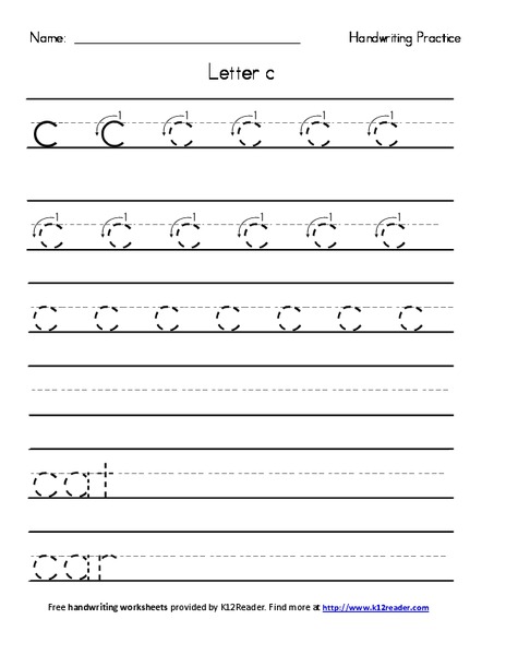 Handwriting Practice: Letter c Worksheet