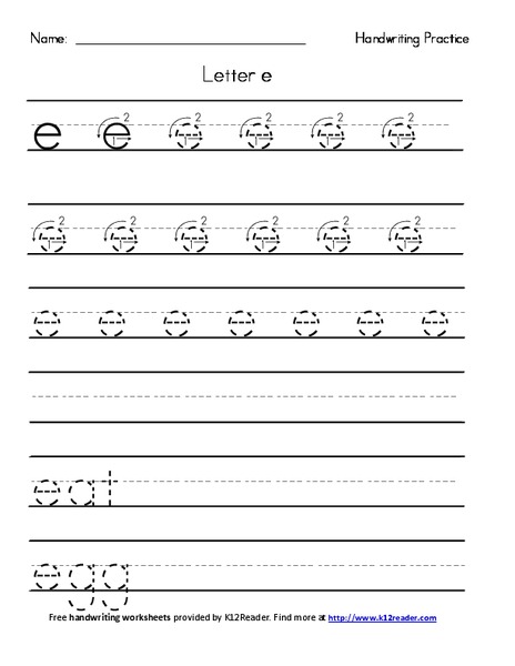 Handwriting Practice: Letter e Worksheet