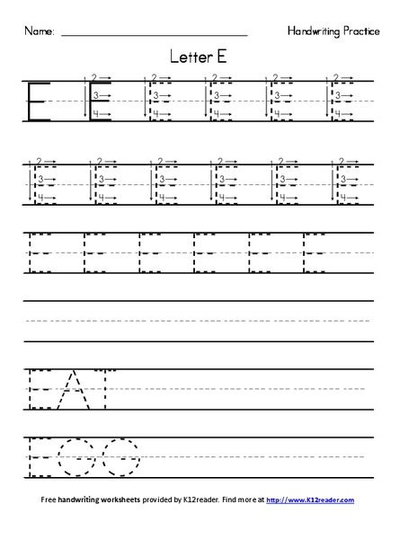 Handwriting Practice: Letter E Worksheet