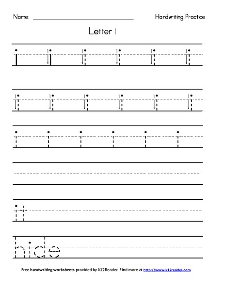 Handwriting Practice: Letter i Worksheet
