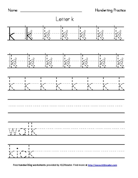 Handwriting Practice: Letter k Worksheet
