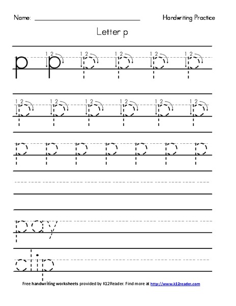 Handwriting Practice: Letter p Worksheet