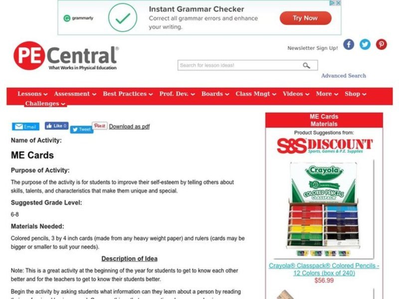 ME Cards Lesson Plan