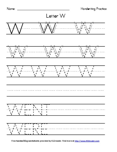 Handwriting Practice: Letter W Worksheet