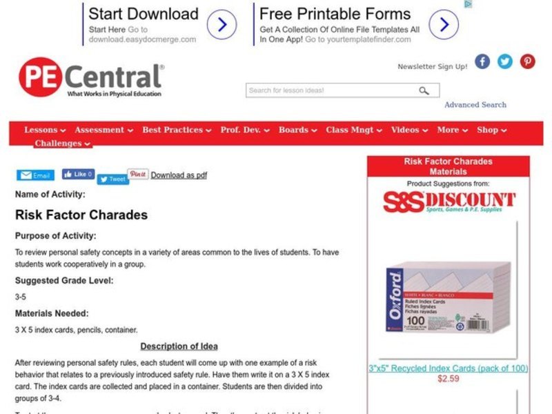 Risk Factor Charades Lesson Plan