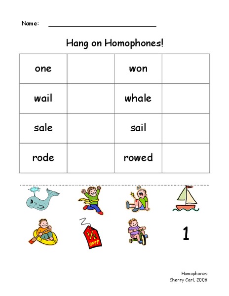 Hang on Homophones! Worksheet