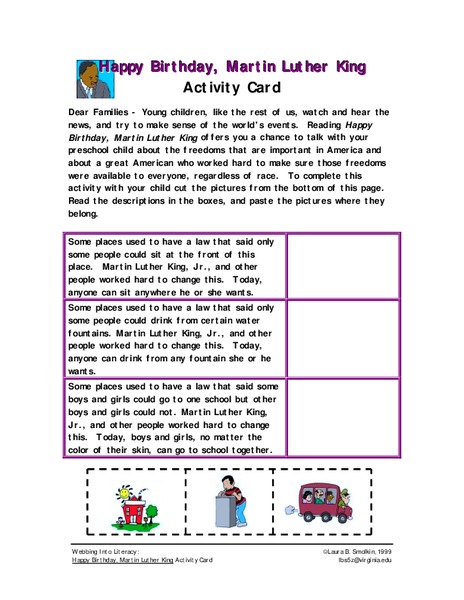 Happy Birthday, Martin Luther King Worksheet