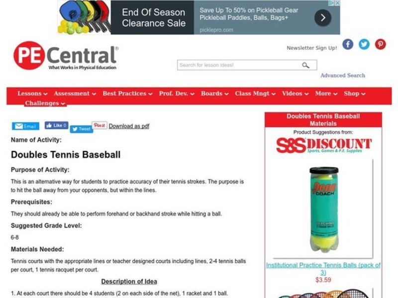 Doubles Tennis Baseball Lesson Plan