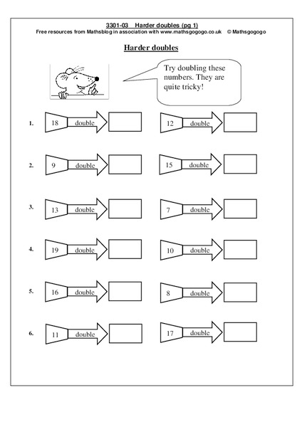Harder Doubles Worksheet
